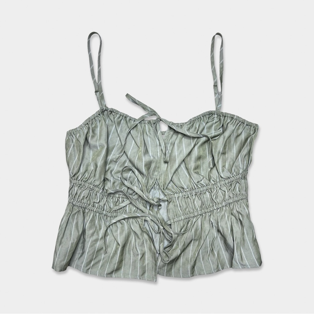 NWT CAMILA COELHO Blouse Size M Green Color Front Ties